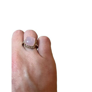 Rose Pink Quartz Cushion Cut Halo Ring Size 7